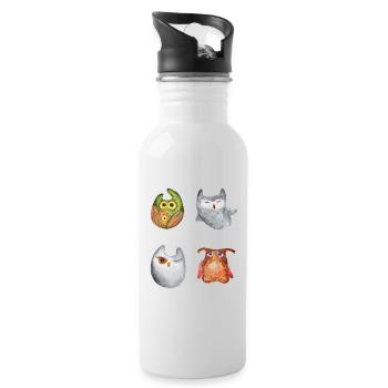 Eule Uhu Tier Waldtier Steinkauz Schleiereulen Fun - Trinkflasche mit integriertem Trinkhalm - Weiß - Rechts