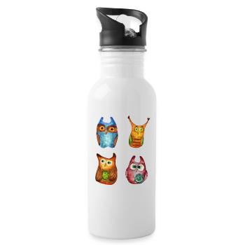 Eule Uhu Tier Waldtier Steinkauz Schleiereulen Fun - Trinkflasche mit integriertem Trinkhalm - Weiß - Rechts