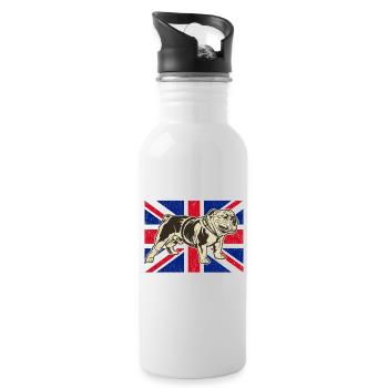 Englische Bulldogge Union Jack Flagge - Trinkflasche mit integriertem Trinkhalm - Weiß - Rechts