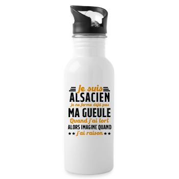 Alsacien je ferme pas ma gueule humour alsace - Gourde avec paille intégrée - blanc - Droite