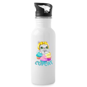 Cat with Muffin - Cupcat- Cat Tshirt - Water bottle with straw - white - Right