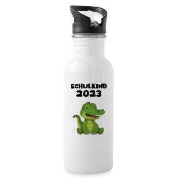 Schulkind 2023 Krokodil Einschulung Erstklässler - Trinkflasche mit integriertem Trinkhalm - Weiß - Rechts