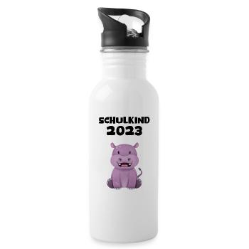 Schulkind 2023 Nilpferd Einschulung Erstklässler - Trinkflasche mit integriertem Trinkhalm - Weiß - Rechts