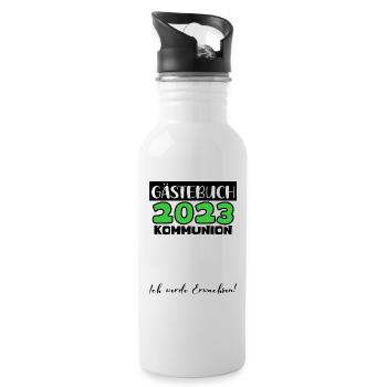 2023 Kommunion Gästebuch Mädchen Jungen Geschenk - Trinkflasche mit integriertem Trinkhalm - Weiß - Rechts