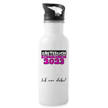 2023 Kommunion Gästebuch Mädchen Jungen Geschenk - Trinkflasche mit integriertem Trinkhalm - Weiß - Rechts