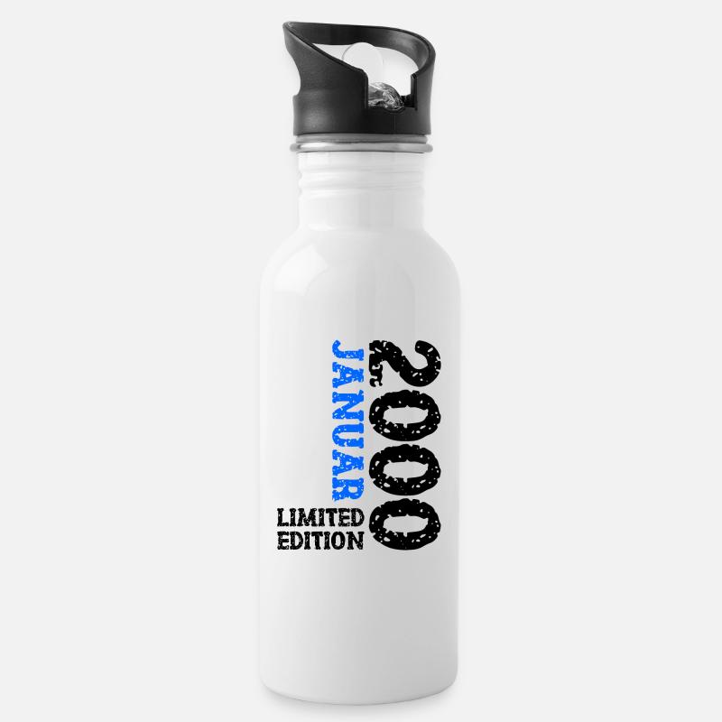 2000 Januar Limited Edition Deko Geburtstag Outfit - Trinkflasche mit integriertem Trinkhalm - Weiß