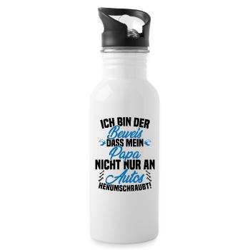 Ich Bin der Beweis DASS Papa Nicht nur an Autos - Trinkflasche mit integriertem Trinkhalm - Weiß - Rechts