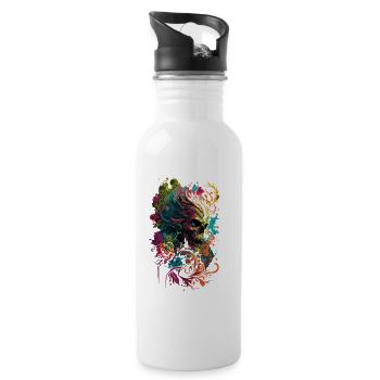 Totenkopf mit Blumen bunt - Trinkflasche mit integriertem Trinkhalm - Weiß - Rechts
