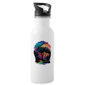 Magischer Wald bunt - Trinkflasche mit integriertem Trinkhalm - Weiß - Rechts