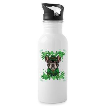 St. Patricks Day Französische Bulldogge und Kleeblätter - Trinkflasche mit integriertem Trinkhalm - Weiß - Rechts