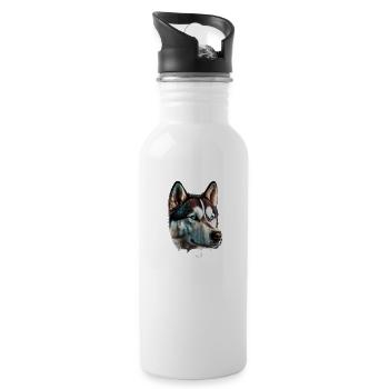 Sibirischer Husky-Vater - Trinkflasche mit integriertem Trinkhalm - Weiß - Rechts