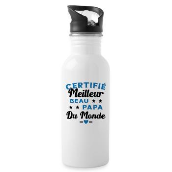 Certifié Meilleur Beau Papa Du Monde Homme Cadeau - Gourde avec paille intégrée - blanc - Droite