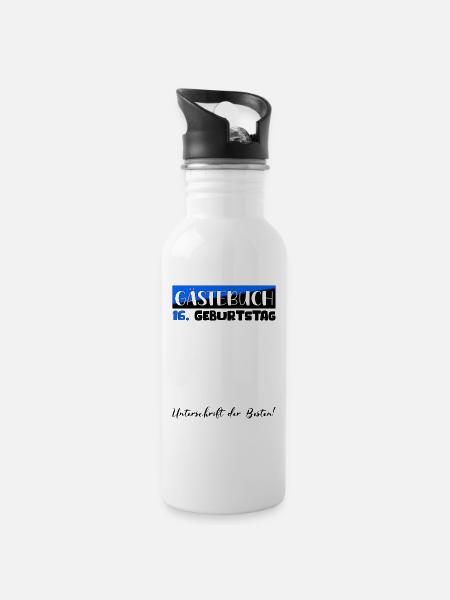 Gästebuch Deko Fun 16 Geburtstag T-Shirt Eintragen - Trinkflasche mit integriertem Trinkhalm - Weiß