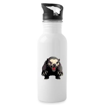 Honigdachs Der Wilde - Trinkflasche mit integriertem Trinkhalm - Weiß - Rechts