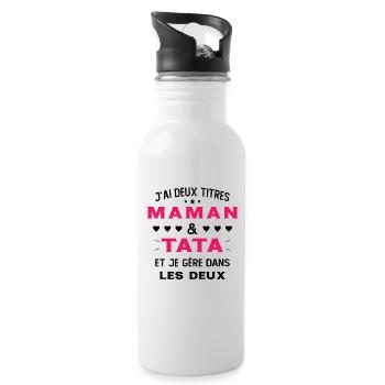 Maman Tata Deux Titres Cadeau Neveu Nièce Tante - Gourde avec paille intégrée - blanc - Droite