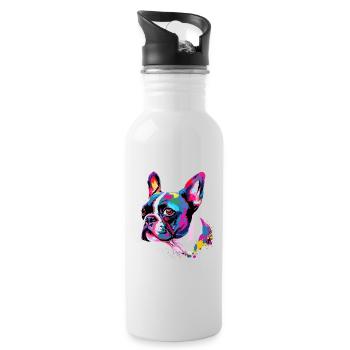 Boston Terrier coloré - Gourde avec paille intégrée - blanc - Droite