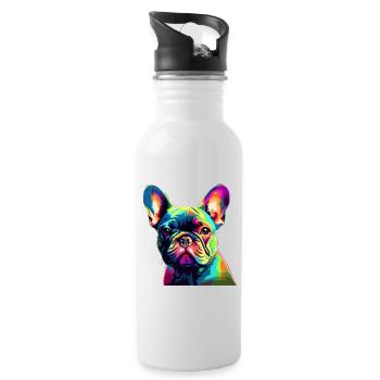 Französische Bulldogge Bunt - Trinkflasche mit integriertem Trinkhalm - Weiß - Rechts