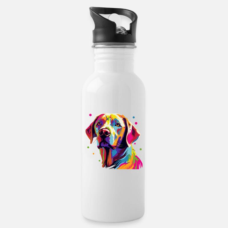 Labrador Hund Bunt - Trinkflasche mit integriertem Trinkhalm - Weiß