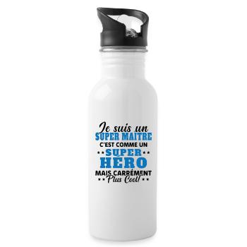 Super Maître Comme Un Super Héro Humour Cadeau - Gourde avec paille intégrée - blanc - Droite