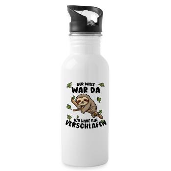 Faultier Lustiger Spruch: Der Wille war da - Trinkflasche mit integriertem Trinkhalm - Weiß - Rechts