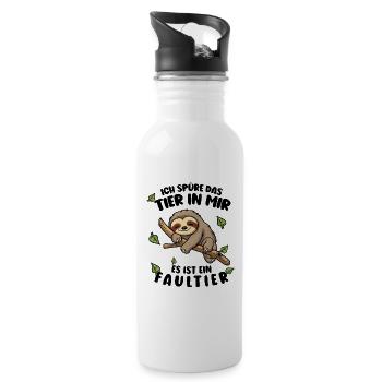 Faultier Lustiger Spruch Ich spüre das Tier in mir - Trinkflasche mit integriertem Trinkhalm - Weiß - Rechts