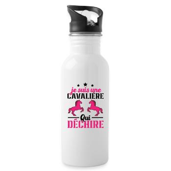 Ich bin ein Reiter, der Geschenke zerreißt - Trinkflasche mit integriertem Trinkhalm - Weiß - Rechts