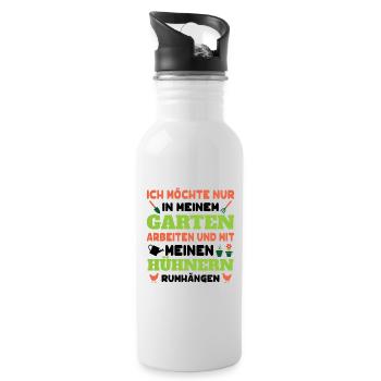 Gartenfreunde Geschenk Gartenliebhaber Garten Huhn - Trinkflasche mit integriertem Trinkhalm - Weiß - Rechts