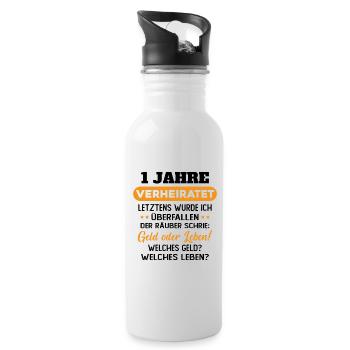 1 Jahre verheiratet zynisch 1 Hochzeitstag - Trinkflasche mit integriertem Trinkhalm - Weiß - Rechts