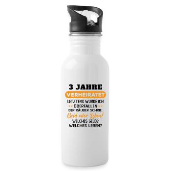 3 Jahre verheiratet zynisch 3 Hochzeitstag - Trinkflasche mit integriertem Trinkhalm - Weiß - Rechts