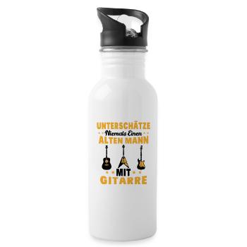 Unterschätze Alten Mann Gitarre - Trinkflasche mit integriertem Trinkhalm - Weiß - Rechts