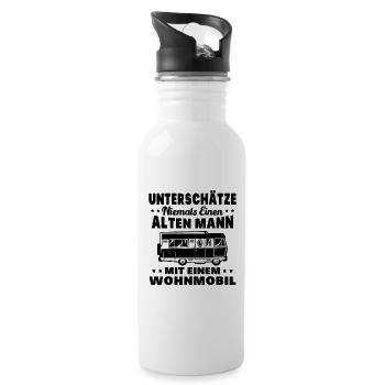 Unterschätze niemals einen alten Mann Wohnmobil - Trinkflasche mit integriertem Trinkhalm - Weiß - Rechts