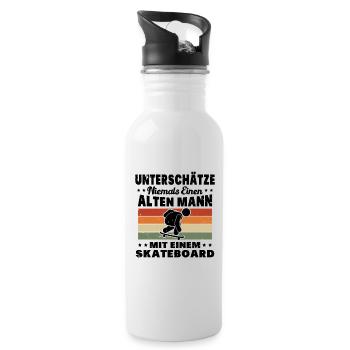 Unterschätze niemals einen alten Mann Skateboard - Trinkflasche mit integriertem Trinkhalm - Weiß - Rechts