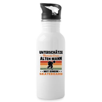 Unterschätze niemals einen alten Mann Skateboard - Trinkflasche mit integriertem Trinkhalm - Weiß - Rechts