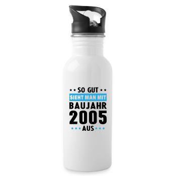Geschenk Geburtstag 2005 Frau Mann Geschenkidee - Trinkflasche mit integriertem Trinkhalm - Weiß - Rechts