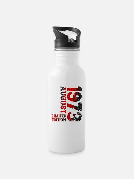 1973 August Limited Edition 50. Geburtstag Outfit - Trinkflasche mit integriertem Trinkhalm - Weiß