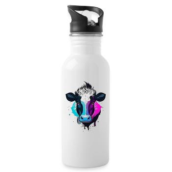 Cow's head colorful - Water bottle with straw - white - Right