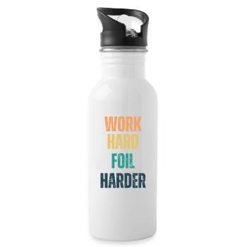 Work Hard Foil Harder Wing Foil Wingsurf - Trinkflasche mit integriertem Trinkhalm - Weiß - Rechts