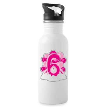 Sechster Geburtstag in Pink mit Eisbär. - Trinkflasche mit integriertem Trinkhalm - Weiß - Rechts