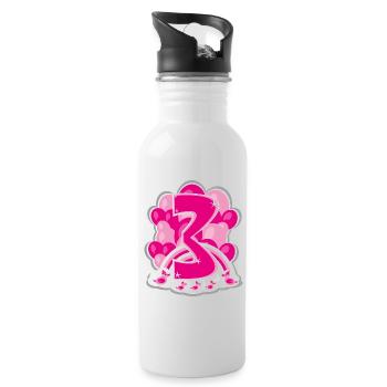 Dritter Geburtstag in Rosa mit Luftballons. - Trinkflasche mit integriertem Trinkhalm - Weiß - Rechts