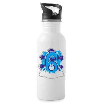 Sechster Geburtstag in Blau. - Trinkflasche mit integriertem Trinkhalm - Weiß - Rechts
