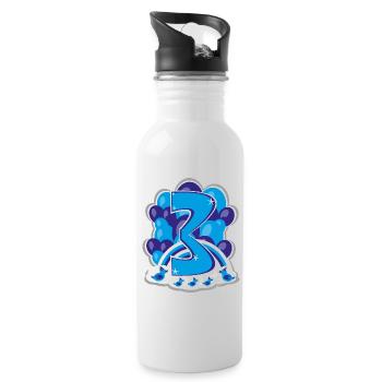 Dritter Geburtstag in Blau. - Trinkflasche mit integriertem Trinkhalm - Weiß - Rechts
