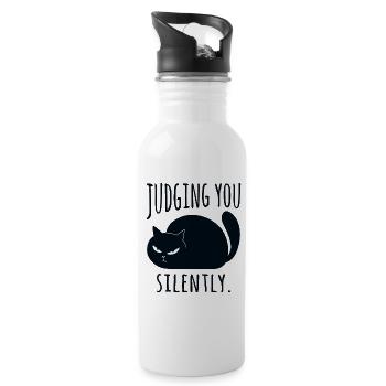 Funny black cat is judging you silently - Water bottle with straw - white - Right