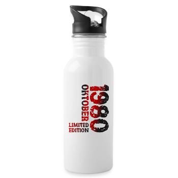 1980 Oktober Limited Edition 43. Geburtstag Deko - Trinkflasche mit integriertem Trinkhalm - Weiß - Rechts