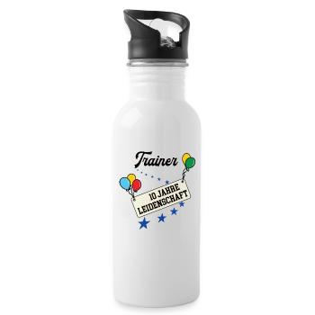 Trainer Jubiläum 10 Jahre Fußballtrainer Training - Trinkflasche mit integriertem Trinkhalm - Weiß - Rechts