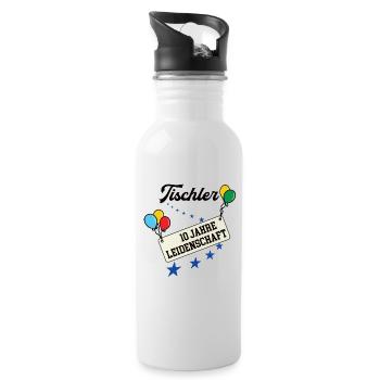 Tischler 10 jähriges Jubiläum Tischlerei 10 Jahre - Trinkflasche mit integriertem Trinkhalm - Weiß - Rechts