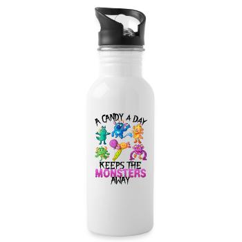 One candy a day Monster Funny Halloween - Water bottle with straw - white - Right