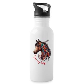 I Love My Horse Pferdekopf Pferd Pferdemotiv - Trinkflasche mit integriertem Trinkhalm - Weiß - Rechts