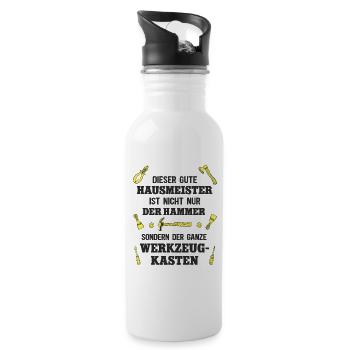 Hausmeister Werkzeug Spruch Haustechniker Hauswart - Trinkflasche mit integriertem Trinkhalm - Weiß - Rechts