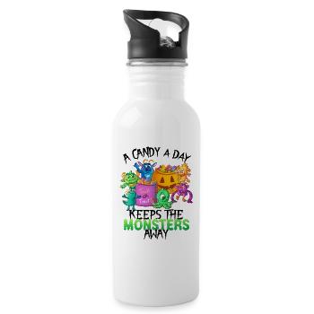 One Candy A Day Monster Funny Halloween - Water bottle with straw - white - Right