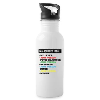 geek ma journée idéale idée cadeau gamer homme - Gourde avec paille intégrée - blanc - Droite